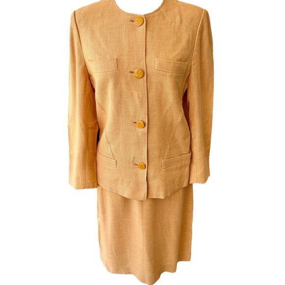 Vintage Celine Paris Blazer Skirt Suit Outfit Set Peach Size 6 EUR 36 Logo Prep - Picture 1 of 14